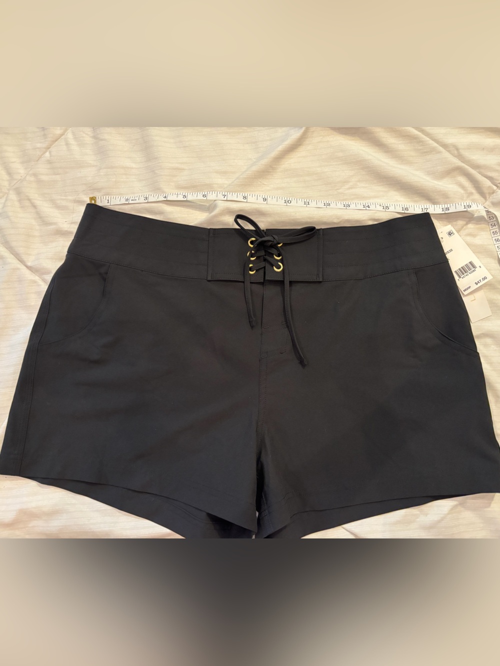 La Blanca Black Lace-Up Swim Shorts NWT SZ L